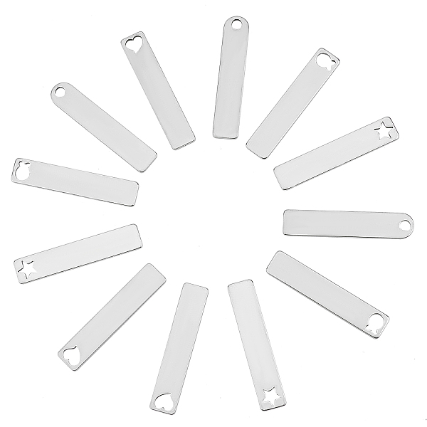 

PandaHall ARRICRAFT 24Pcs 4 Style Stainless Steel Big Pendants, Rectangle, Stainless Steel Color, 48~50x9~10x1~1.5mm, hole: 4~6.5x4~5.5mm...