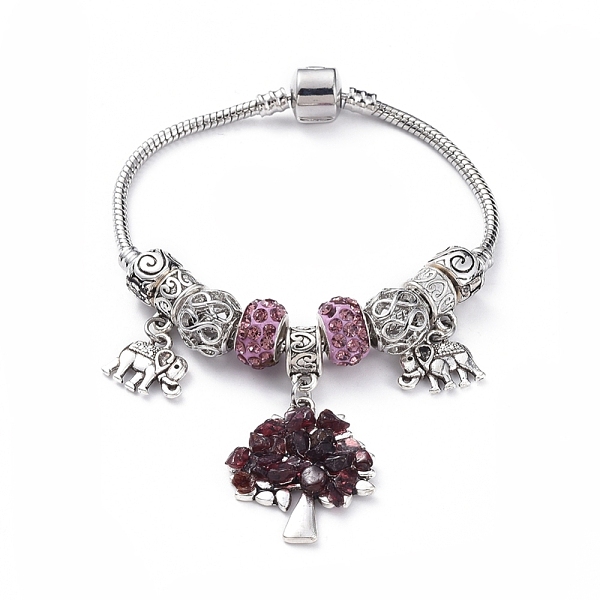 

PandaHall European Bracelets, with Brass Snake Chains, Polymer Clay Rhinestone European Beads, Natural Garnet Chips, Alloy European Beads &...