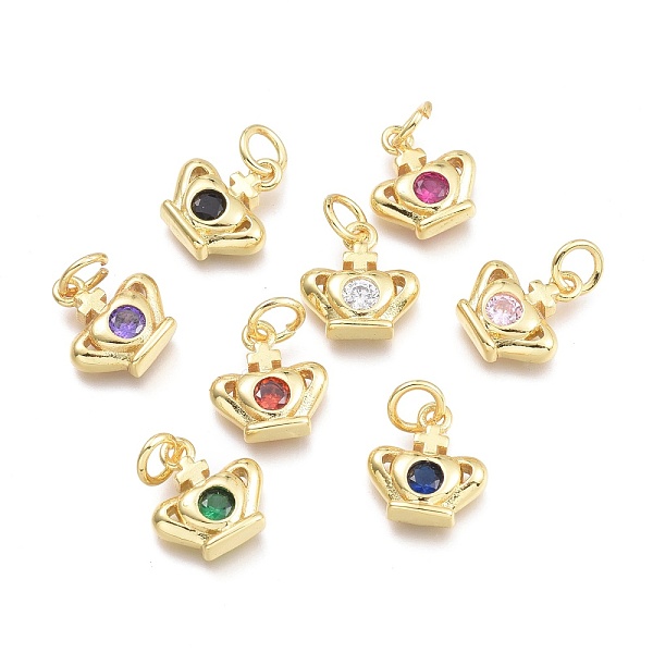 

PandaHall Brass Micro Pave Cubic Zirconia Pendants, with Jump Ring, Crown with Cross, Real 18K Gold Plated, Mixed Color, 11x10.3x2.7mm, Jump..., Multicolor