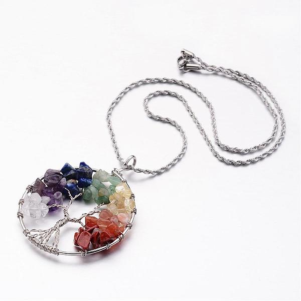 Tree Of Life Mixed Stone Big  Pendants Necklaces