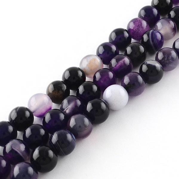 

PandaHall Dyed Natural Striped Agate/Banded Agate Round Bead Strands, Indigo, 6mm, Hole: 1mm, about 62pcs/strand, 15.7 inch Banded Agate..., Purple