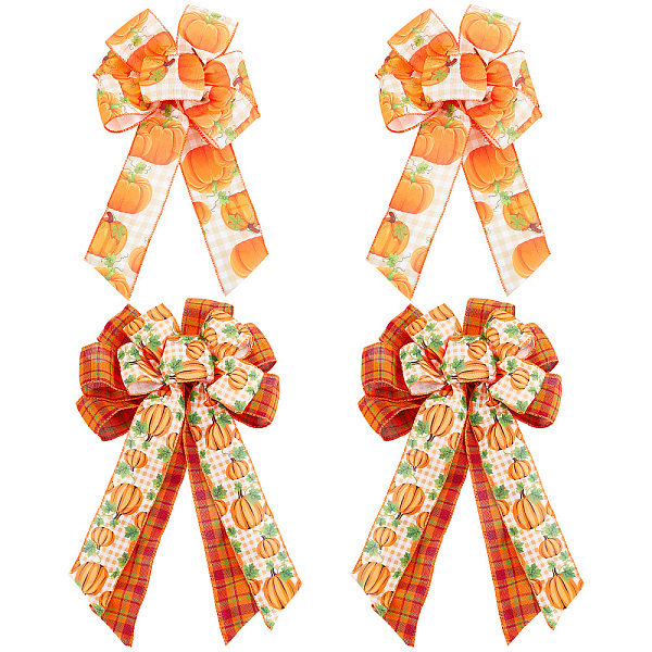 

PandaHall CHGCRAFT 4Pcs 2 Style Pumpkin Pattern Ployester Bowknot Display Decoration, with Tie, for Thanksgiving Day, Mixed Color..., Multicolor