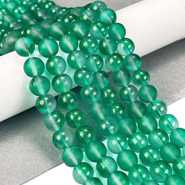 

PandaHall Frosted Transparent Glass Bead Strands, with Gold Powder, Round, Medium Sea Green, 8mm, Hole: 1mm, about 102pcs/strand, 30.71''...