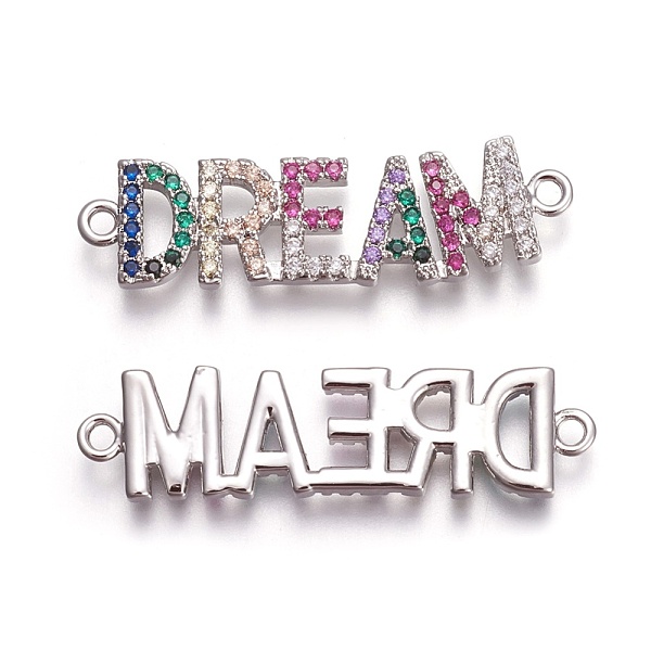 

PandaHall Brass Micro Pave Cubic Zirconia Links, Word Dream, Colorful, Platinum, 9x35x2mm, Hole: 1.6mm Brass+Cubic Zirconia Word