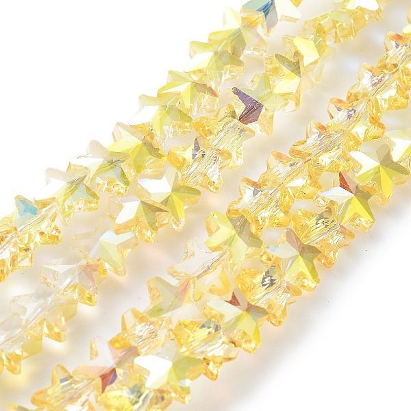 

PandaHall Electroplate Transparent Glass Beads, Half Rainbown Plated, Faceted Star, Yellow, 9.5x10x6mm, Hole: 0.5mm Glass Star Yellow