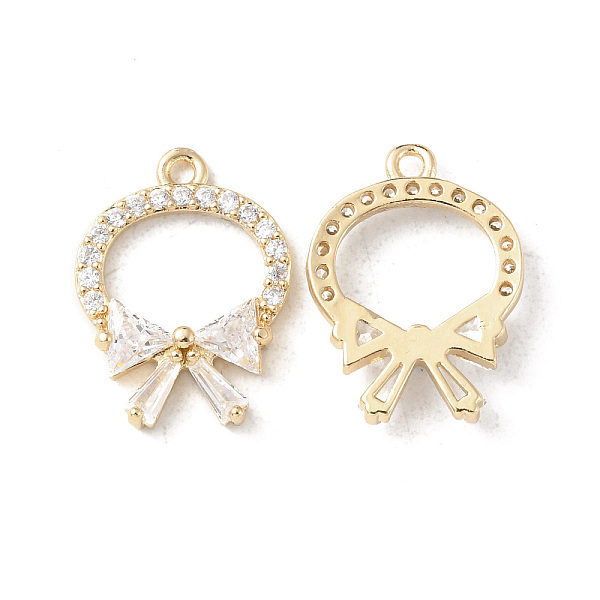 

PandaHall Brass Pave Cubic Zirconia Pendants, Ring & Bowknot Charm, Light Gold, 17x13x3mm, Hole: 1.2mm Brass+Cubic Zirconia Ring Clear
