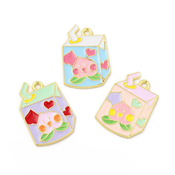 

PandaHall Rack Plating Alloy Pendants, with Enamel, Cadmium Free & Nickel Free & Lead Free, Milk Box with Peach Charm, Light Gold, Mixed..., Multicolor