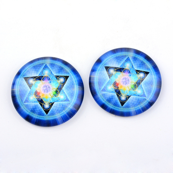 

PandaHall Glass Cabochons, Half Round/Dome, Kaleidoscope Pattern, Deep Sky Blue, 25x6mm Glass Half Round