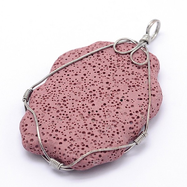 

PandaHall Nuggets Synthetic Lava Rock Big Pendants, with Platinum Plated Brass Findings, Dyed, Flamingo, 68x42x8.5mm, Hole: 5.5mm Lava Rock..., Pink
