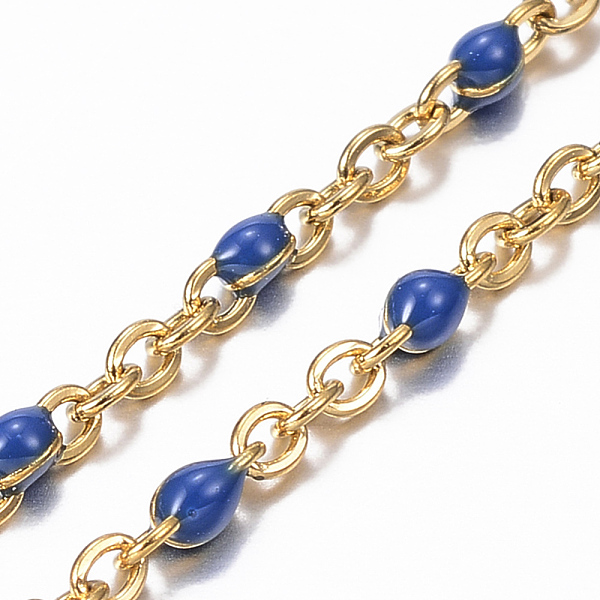 

PandaHall 304 Stainless Steel Cable Chain Anklets, with Enamel Links, Golden, Dark Blue, 9 inch(23cm), 1.5~2mm Stainless Steel Blue