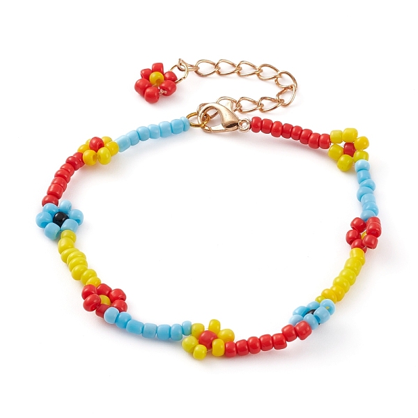 

PandaHall Glass Seed Beads Beaded Bracelets, with Golden Plated Zinc Alloy Lobster Claw Clasps, Flower, Colorful, 7-7/8 inch(20cm) Glass
