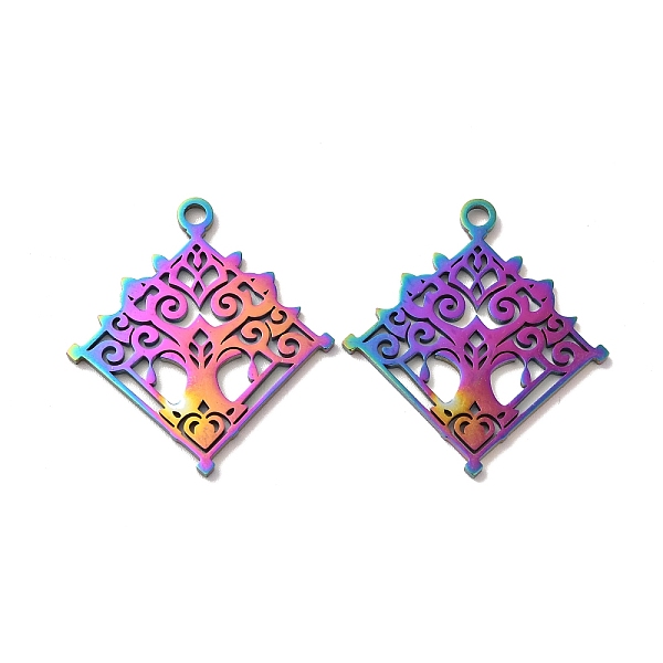 

PandaHall Ion Plating(IP) 304 Stainless Steel Pendant, Rhombus with Tree Charm, Rainbow Color, 33.5x30x1mm, Hole: 2.5mm 304 Stainless Steel...