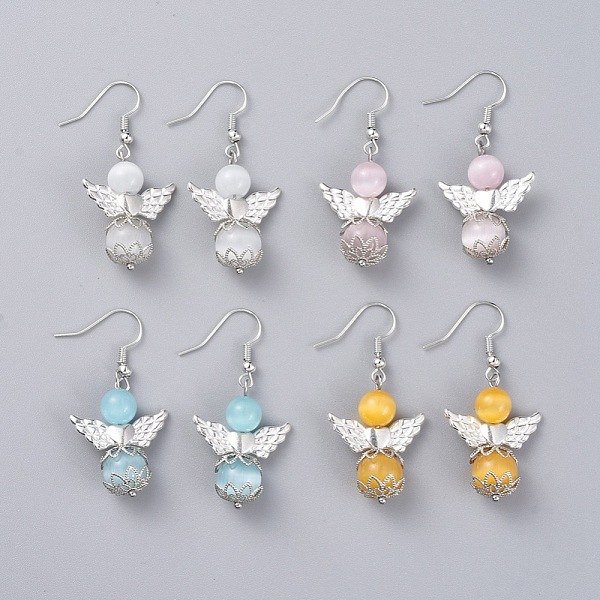

PandaHall Cat Eye Dangle Earrings, with Silver Plated Alloy Beads, Platinum Plated Brass Bead Caps and Brass Earring Hooks, Angel, Mixed..., Multicolor