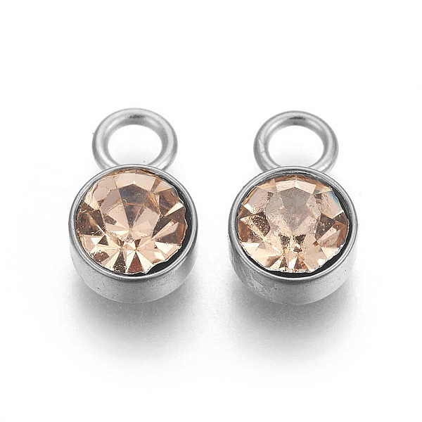 

PandaHall Glass Rhinestone Charms, Birthstone Charms, with Stainless Steel Color Tone 201 Stainless Steel Findings, Flat Round, Lt.Col.Topaz..., Yellow