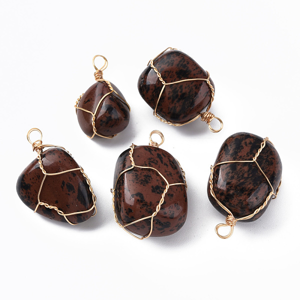 

PandaHall Natural Mahogany Obsidian Pendants, with Golden Plated Brass Wire Wrapped, Nuggets, 14~25x15~32x13~21mm, Hole: 4mm Mahogany...