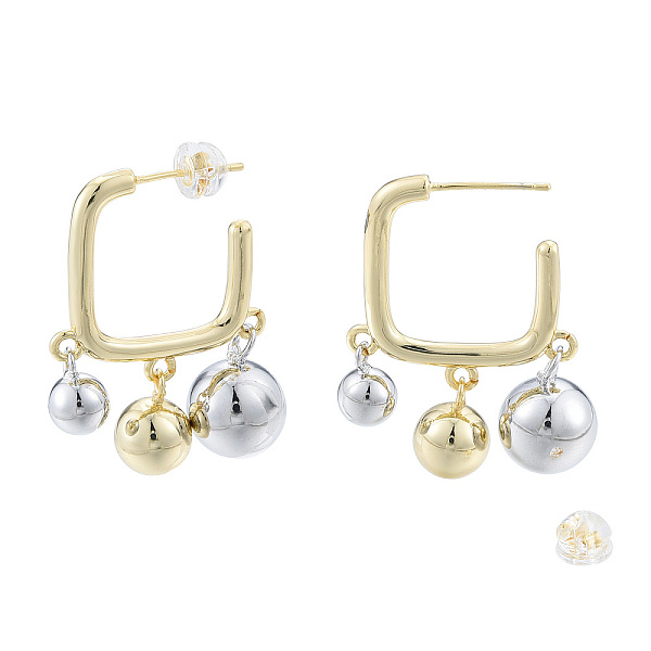

PandaHall Two Tone Brass Round Ball Dangle Stud Earrings, Half Hoop Earrings for Women, Nickel Free, Platinum & Light Gold, 31x23mm, Pin...