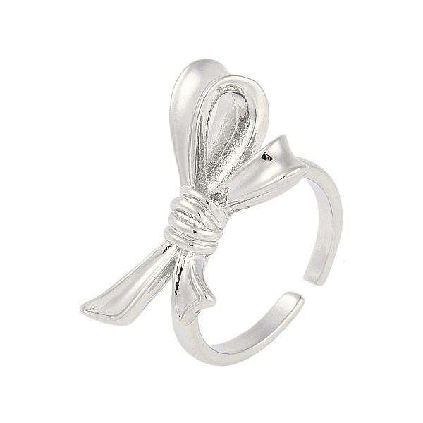 

PandaHall Bowknot Brass Open Cuff Ring for Women, Real Platinum Plated, Bowknot: 14x24mm, Adjustable Brass Bowknot