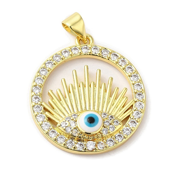 

PandaHall Rack Plating Brass Micro Pave Cubic Zirconia Pendants, with Enamel, Long-Lasting Plated, Lead Free & Cadmium Free, Round Ring with..., Clear
