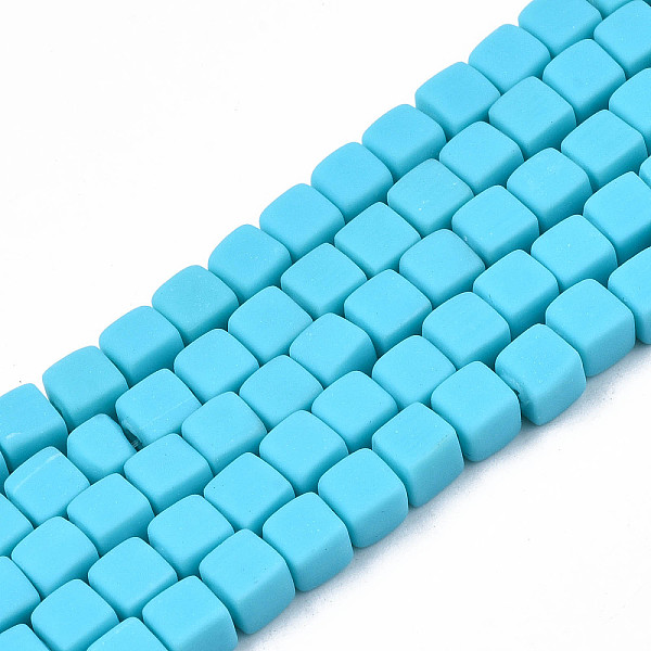 PandaHall Handmade Polymer Clay Beads Strands, Cube, Light Sky Blue, 4x4x4mm, Hole: 1.4mm, about 89~91pcs/strand, 15.55 inch~15.94 inch...