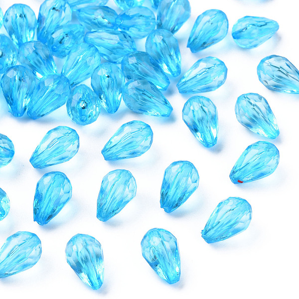

PandaHall Transparent Acrylic Beads, Faceted, Teardrop, Deep Sky Blue, 12x8mm, Hole: 1.5mm, about 1338pcs/500g Acrylic Teardrop