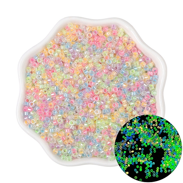 

PandaHall Luminous Glow in the Dark Cylinder Seed Beads, Spray Painted, Mixed Color, 2.5mm, Hole: 1mm, about 700pcs/bag Glass Multicolor