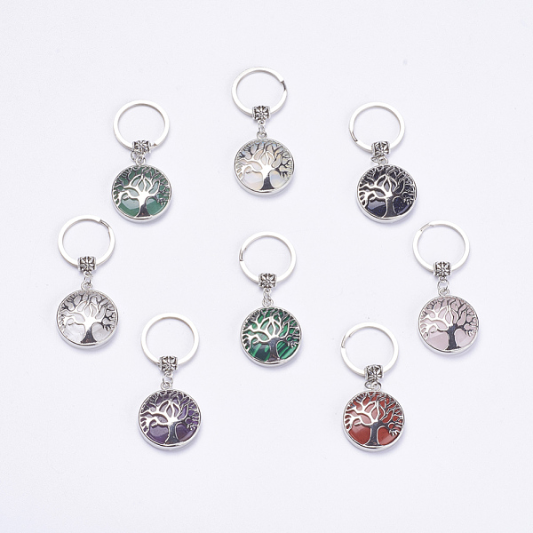 

PandaHall Flat Round with Tree of Life Gemstone Keychain, with Brass Finding, for Handmade DIY Charm Pendant Necklace, 64mm Mixed Stone Flat..., Multicolor