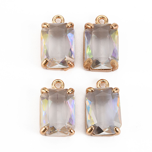 

PandaHall Transparent Glass Pendants, with Brass Prong Settings, Faceted, Rectangle, Light Gold, Clear AB, 17x10x5.5mm, Hole: 1.6mm..., White