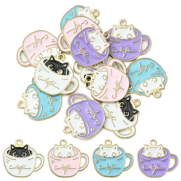 

PandaHall 12Pcs 4 Colors Alloy Enamel Pendants, Light Gold, Cup with Cat Charm, Mixed Color, 18.5x20x1mm, Hole: 1.5mm, 3pcs/color..., Multicolor