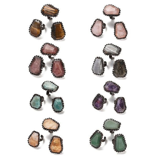

PandaHall Natural Mixed Gemstone Open Cuff Ring, with Brass Findings, Nuggets, Inner Diameter: 17.5~18mm Mixed Stone Nuggets