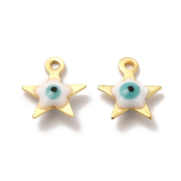 

PandaHall 304 Stainless Steel Evil Eye Enamel Charms, Star Charm, Golden, White, 9x8x2mm, Hole: 1mm Stainless Steel+Enamel Star White