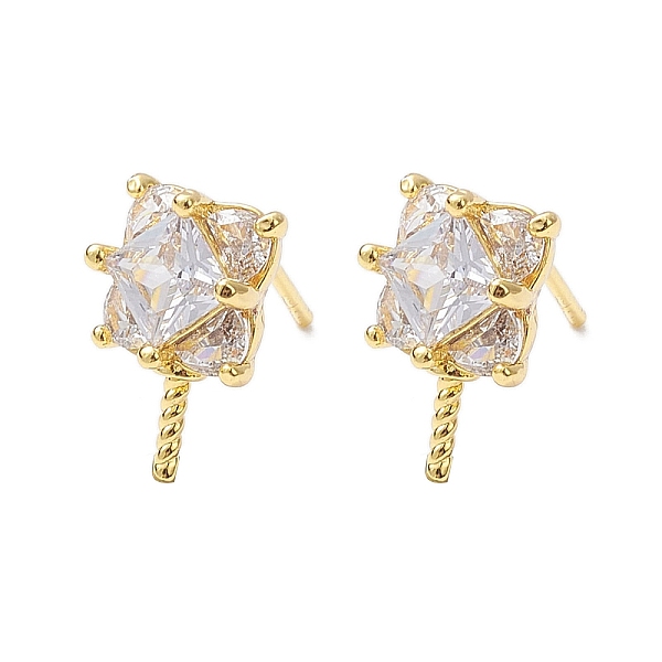 

PandaHall Rack Plating Brass Micro Pave Cubic Zirconia Studs Earrings Fiinding, Square, Real 18K Gold Plated, 11x7mm, Pin: 0.8mm Brass+Cubic..., Clear