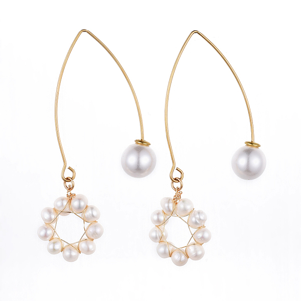 

PandaHall Natural Freshwater Pearl Dangle Earrings, with 304 Stainless Steel Earring Hooks and Acrylic Pearl Ear Nuts, White, 64~65mm, Pin...