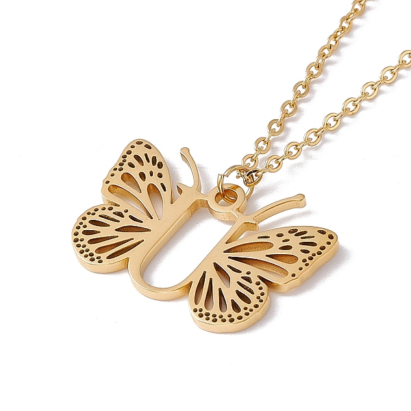 

PandaHall Initial Letter with Butterfly Pendant Necklace, Golden 304 Stainless Steel Jewelry for Women, Letter.U, Pendant: 18x25.5x1mm...