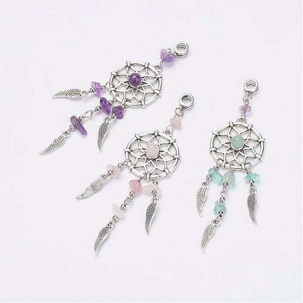 

PandaHall Alloy European Dangle Charms, with Mixed Stone, Large Hole Pendants, Woven Net/Web with Feather, Antique Silver, 101mm, Hole...