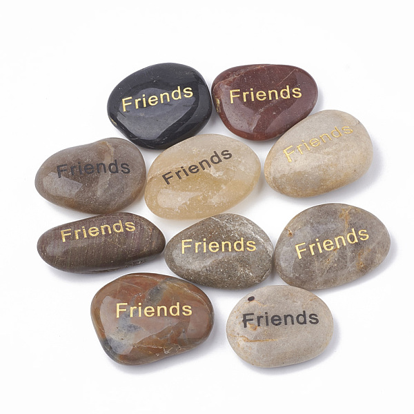 

PandaHall Natural River Stone Palm Stone, Pocket Stone, Nuggets with Word Friends, 30~50x20~35x7~15mm Riverstone Nuggets