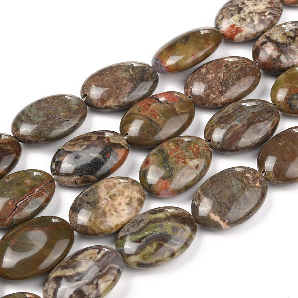 

PandaHall Natural Ocean Jasper Beads Strands, Oval, 25x18x8mm, Hole: 1.5mm, about 16pcs/strand, 15.75 inch(40cm) Ocean Jasper Oval