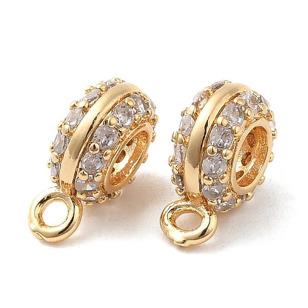 

PandaHall Brass with Cubic Zirconia Pendant Bail, Tube Bails, Flat Round, Real 18K Gold Plated, 11x4x8mm, Hole: 1.5mm Brass+Cubic Zirconia