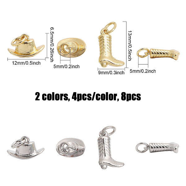 

PandaHall CHGCRAFT 8Pcs 4 Style Rack Plating Brass Charms, with Jump Ring, Long-Lasting Plated, Cadmium Free & Lead Free, Boot & Hat...