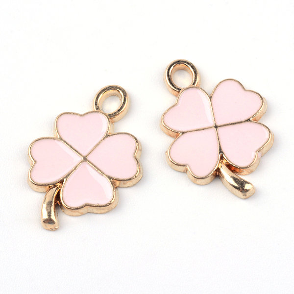 

PandaHall Light Gold Alloy Enamel Pendants, Clover, Pink, 19x12.5x1.5mm, Hole: 2mm Alloy+Enamel Clover Pink