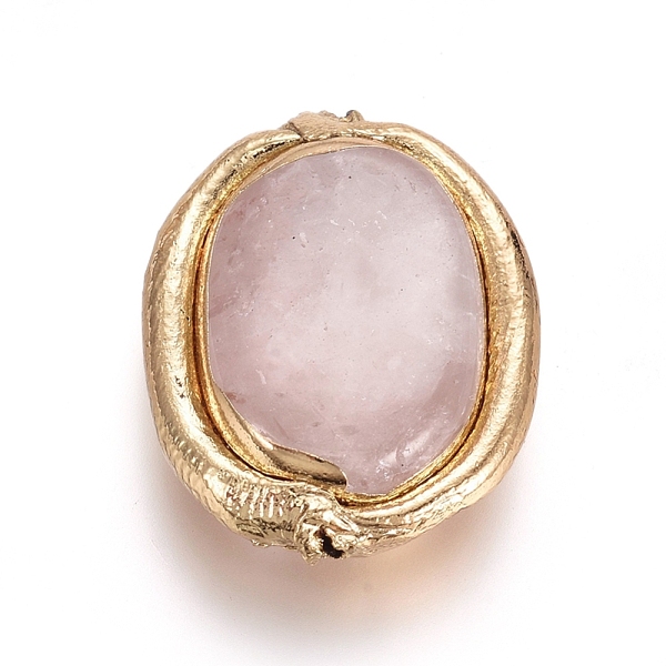 

PandaHall Natural Rose Quartz Beads, Electroplate Polymer Clay Edge, Oval, 21~22x17~18x6.5~7mm, Hole: 1~1.2mm Rose Quartz Oval