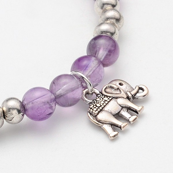 Natürlichen Amethyst Perlen Elefant Charme Stretch-Armbänder