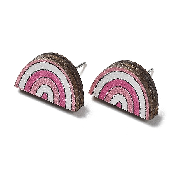 

PandaHall Printing Wood Stud Earrings for Women, with 316 Stainless Steel Pins, Rainbow, Hot Pink, 10.5x17mm Wood Rainbow