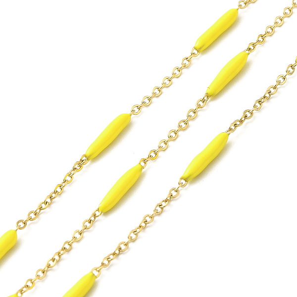 

PandaHall Enamel Column Link Chains, with Ion Plating(IP) Golden 304 Stainless Steel Cable Chains, Unwelded, with Spool, Yellow, 14~17x2~3mm...