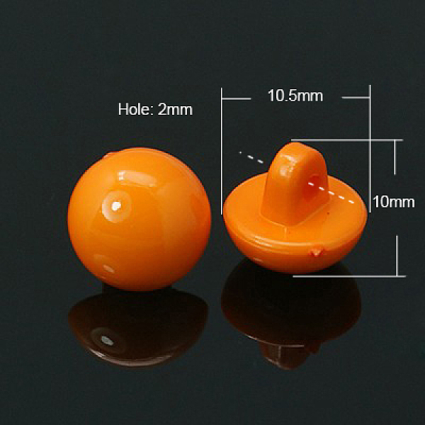 

PandaHall Acrylic Shank Buttons, Opaque Acrylic Button Beads, Half Round, Orange, bout 10.5mm in diameter, 10mm thick, hole: 2mm, about...