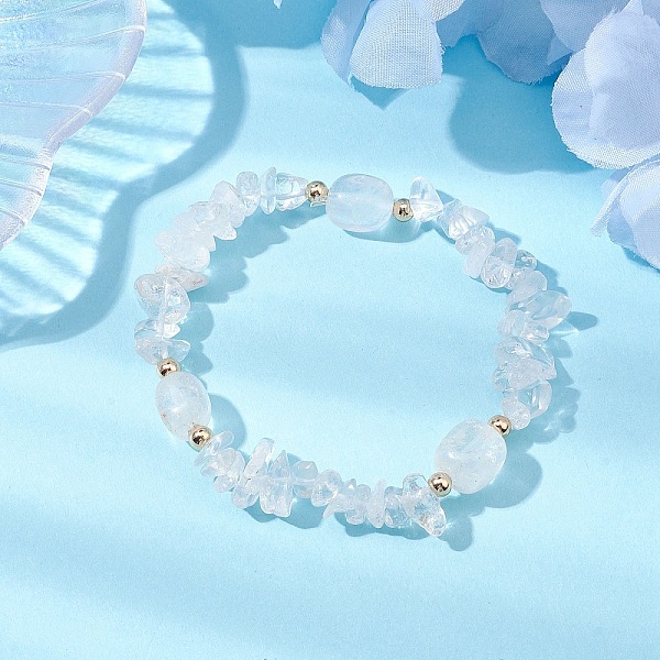 Pulseras Elásticas Con Cuentas De Cristal De Roca Cuboide Y Chip De Cristal De Cuarzo Natural Para Mujer