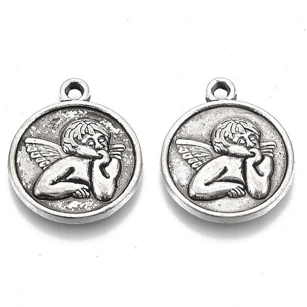 

PandaHall Tibetan Style Alloy Pendants, Cadmium Free & Lead Free, Flat Round with Cupid/Cherub, Antique Silver, 22x19x2.5mm, Hole: 1.6mm...