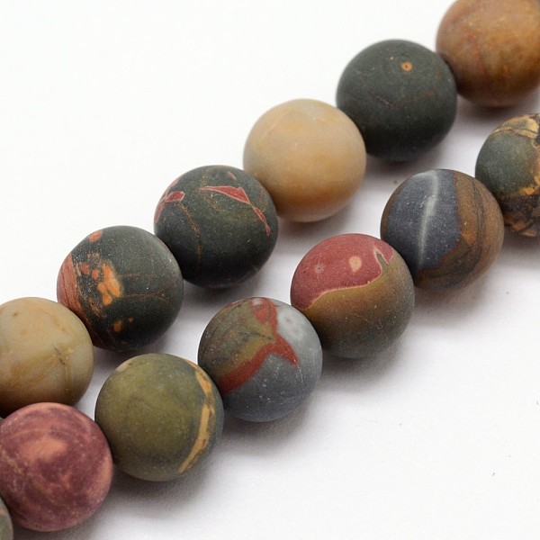 Natural Picasso Stone/Picasso Jasper Frosted Bead Strands