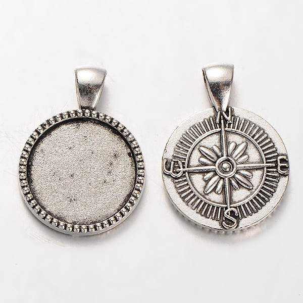

PandaHall Tibetan Style Alloy Pendant Cabochon Settings, Cadmium Free & Lead Free, Flat Round Carved Compass, Antique Silver, 32x24x3mm...