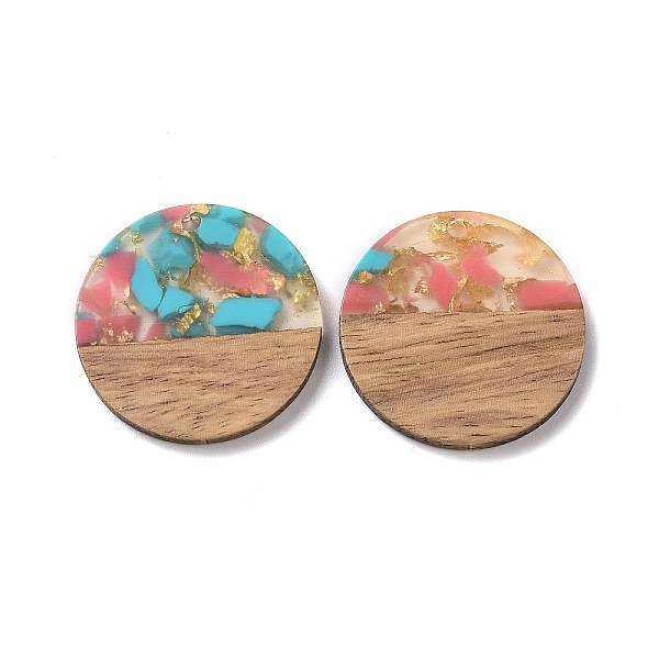 

PandaHall Transparent Resin & Walnut Wood Pendants, with Gold Foil, Flat Round Charm, Sky Blue, 28x3mm, Hole: 2mm Resin+Wood Flat Round