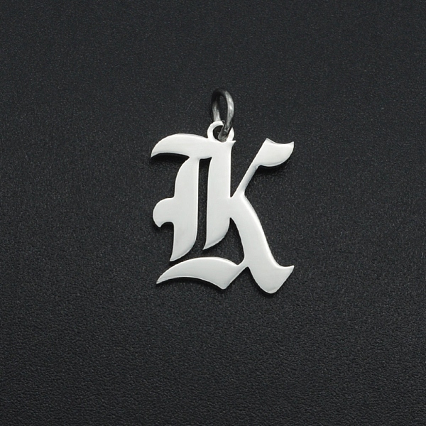

PandaHall 304 Stainless Steel Pendants, with Jump Ring, Old English, Letter, Laser Cut, Stainless Steel Color, Letter.K, 16x14x1mm, Hole...